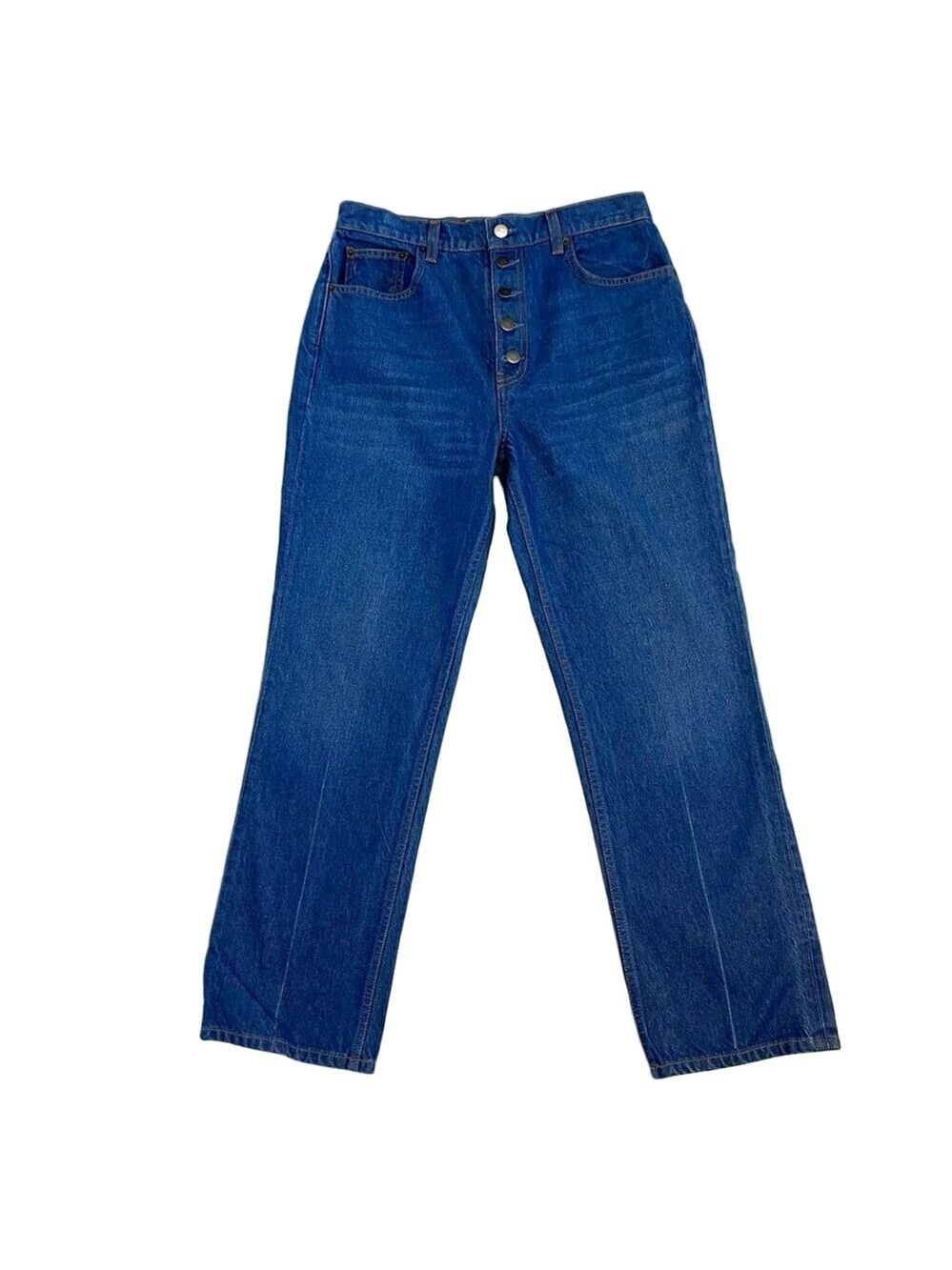 Reformation Cynthia Cotton High-Rise Straight-Leg Jeans Zenia Wash Button Sz 29